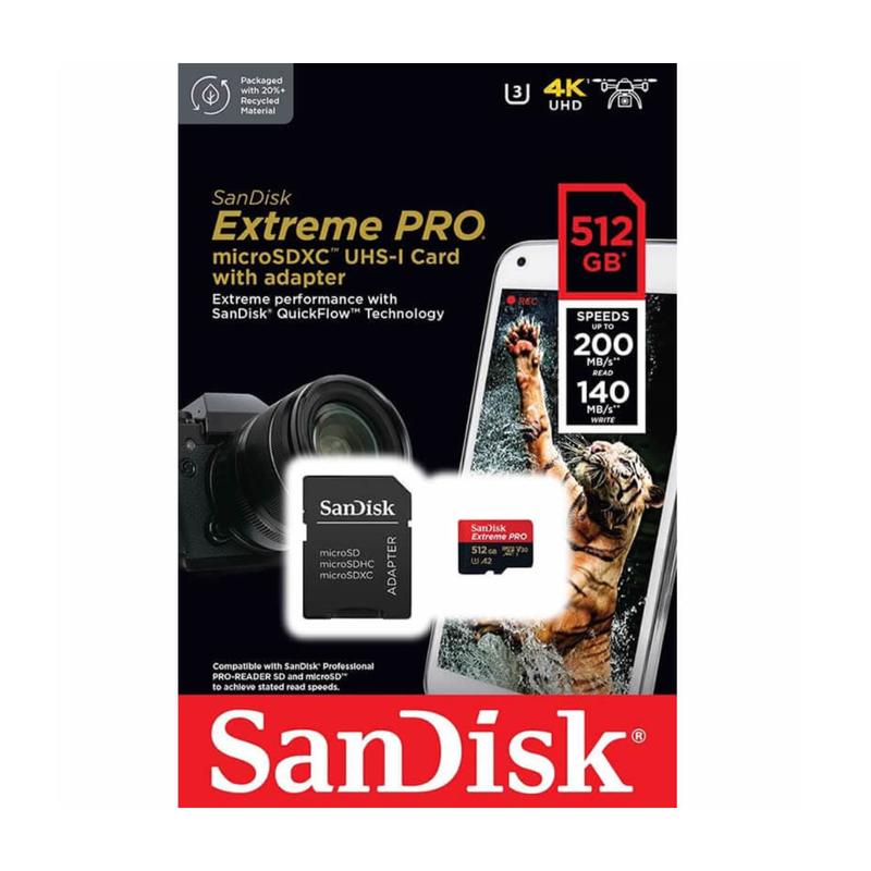 SanDisk Extreme Pro UHS-I - Card - 512GB - 200MB - 140MB - Black&Red