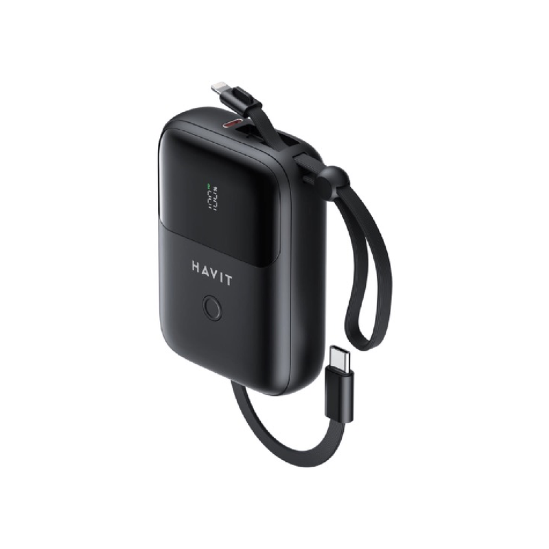 Havit PB5215 Power Bank 10000mAh With USB-C - Lighting Cable - Black