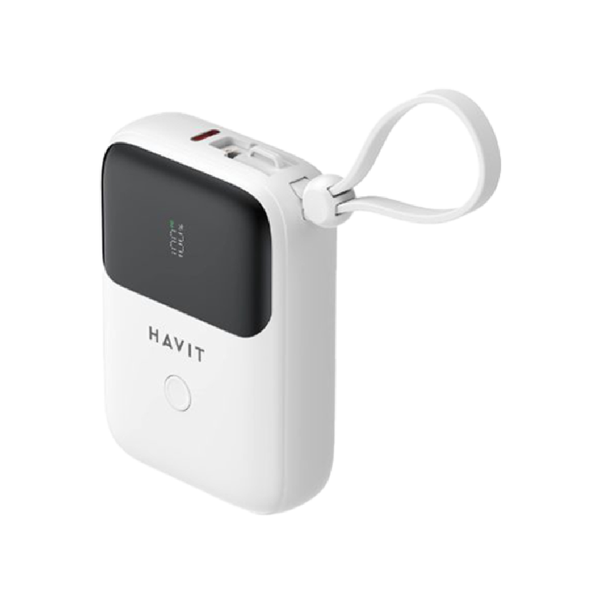 Havit PB5215 Power Bank 10000mAh With USB-C - Lighting Cable - White