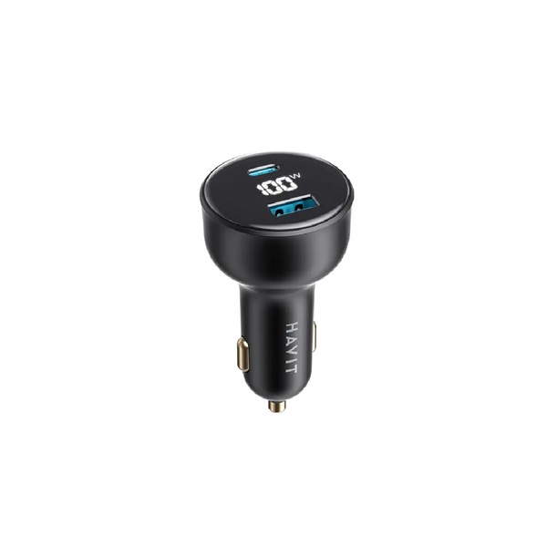 Havit CC100W PD + USB-A Digital Display 100W Fast Car Charger - Black