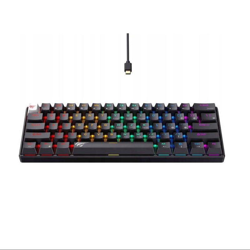 Havit 61-Key Gaming Mechanical Keyboard, RGB Backlit, Red Switch, USB-C Wired - KB903L (Black)