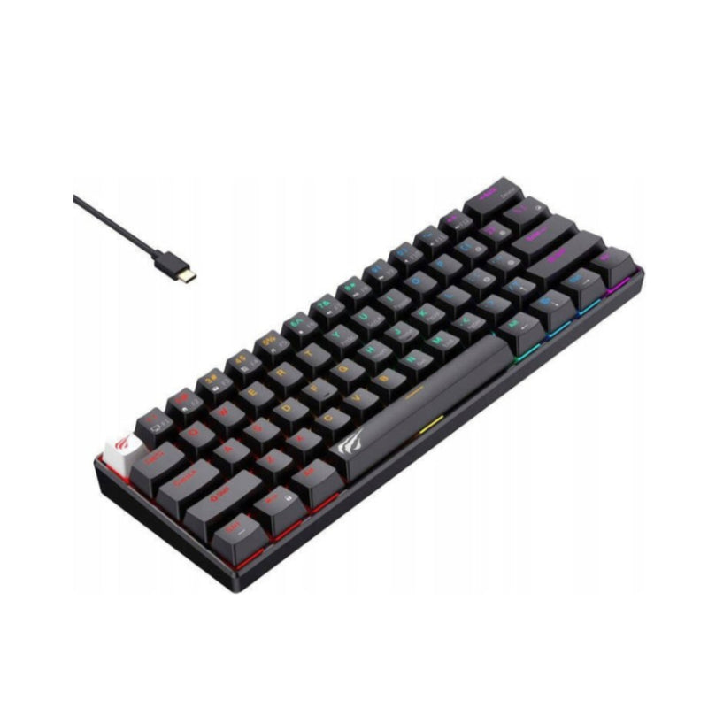 Havit 61-Key Gaming Mechanical Keyboard, RGB Backlit, Red Switch, USB-C Wired - KB903L (Black)