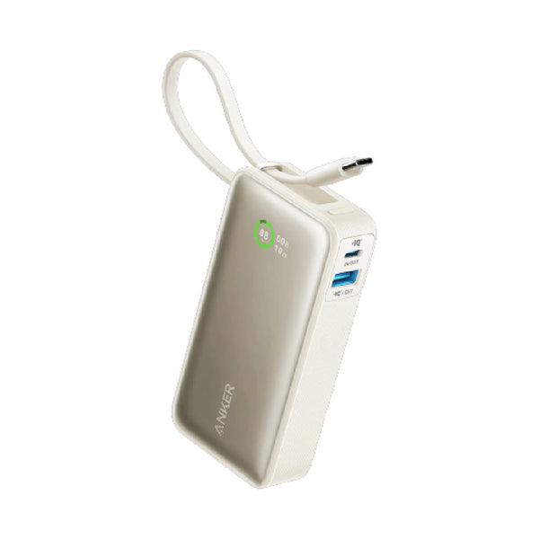 Anker Nano 10000 mAh - 30W Power Bank Featuring a built-in USB-C cable - Shell White