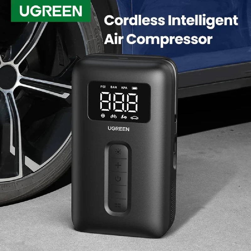 UGREEN Tire Inflator Portable Air Compressor and Air Pump with Battery LED Light Cordless Tire pump for Cars Bikes Motorcycle Balls - Black
