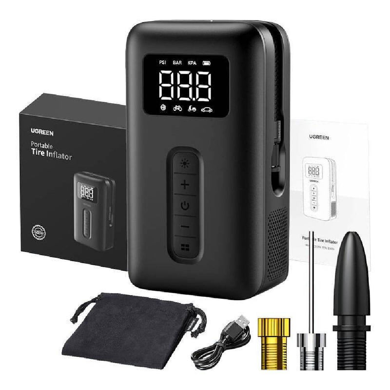 UGREEN Tire Inflator Portable Air Compressor and Air Pump with Battery LED Light Cordless Tire pump for Cars Bikes Motorcycle Balls - Black