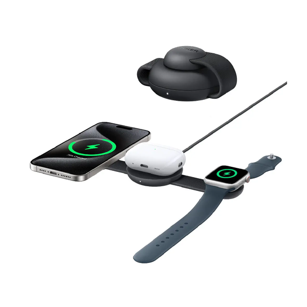Anker MagGo 3-in-1 Foldable Charging Pad 15W Qi2 Wireless Charger - Black