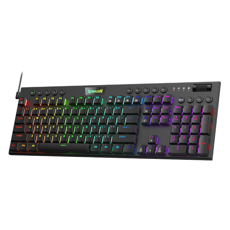 Redragon K619 Horus RGB Mechanical Keyboard, Ultra-Thin Designed Wired Gaming Keyboard - Black