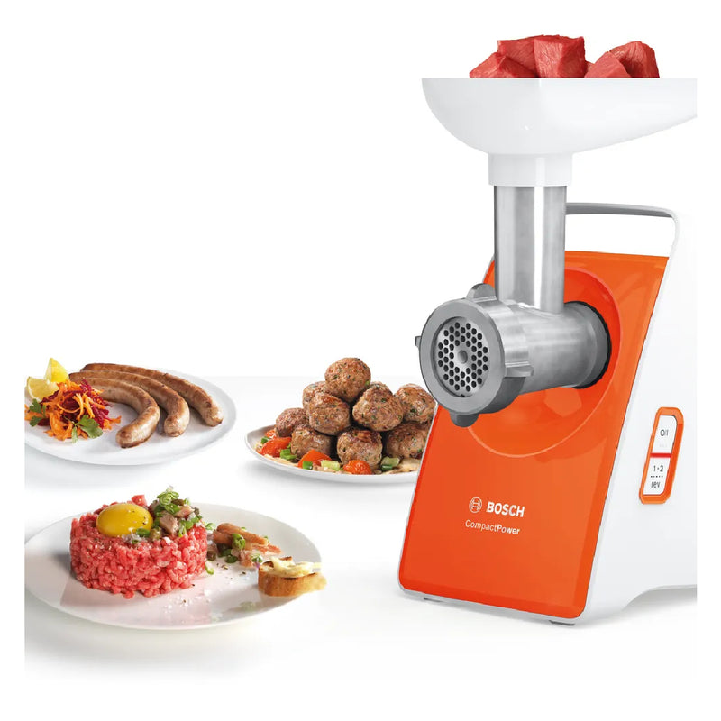 Bosch Compact Power Meat Mincer 1600W, MFW3630I - White & Orange