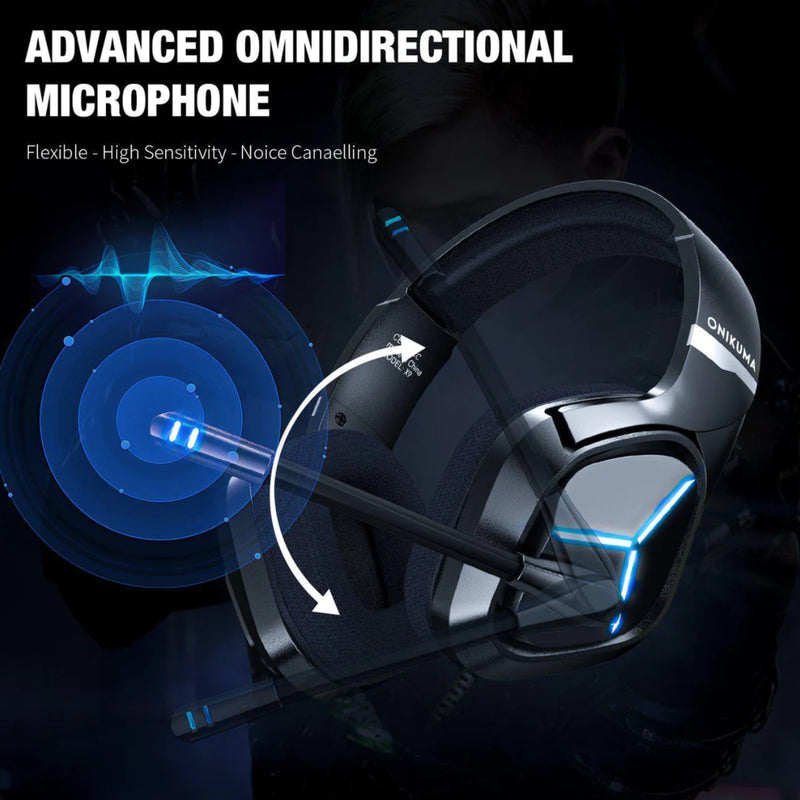 ONIKUMA X9 Gaming Headset with Mic and Noise Canceling Gaming Headphone Wired Blue Light for PS4 PS5 PC XBOX - Black