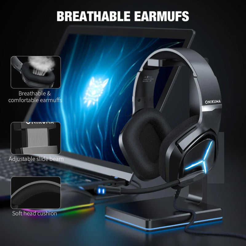 ONIKUMA X9 Gaming Headset with Mic and Noise Canceling Gaming Headphone Wired Blue Light for PS4 PS5 PC XBOX - Black