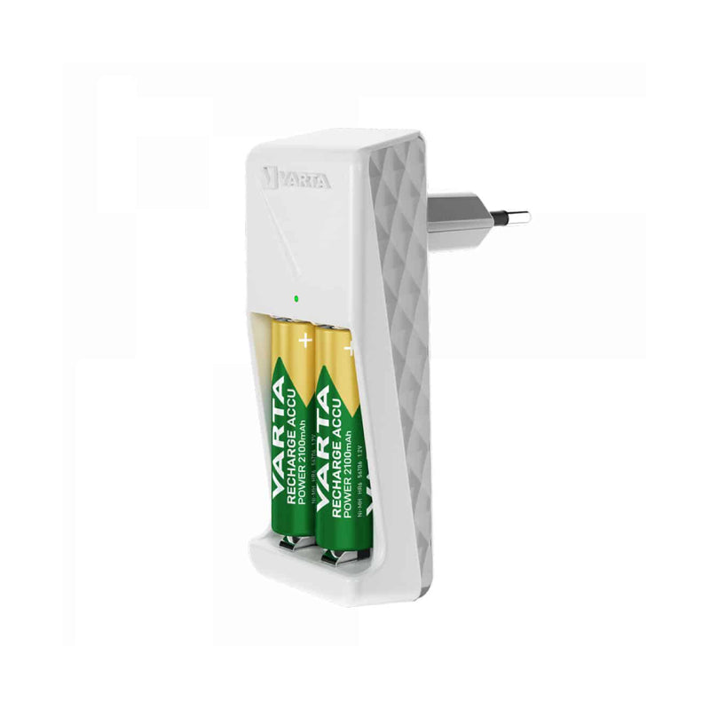 VARTA® MINI CHARGER 2-AA 2100mAh NiMH Battery Charger - White