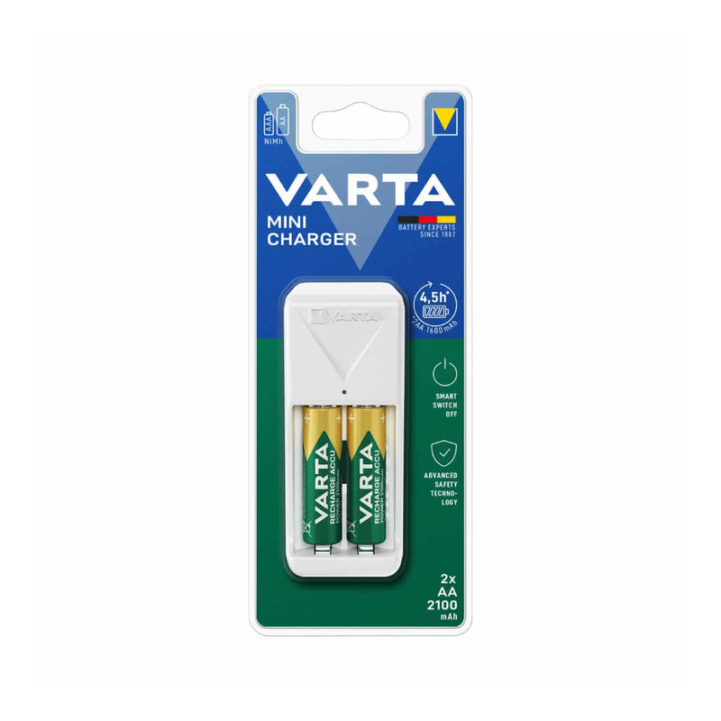 VARTA® MINI CHARGER 2-AA 2100mAh NiMH Battery Charger - White