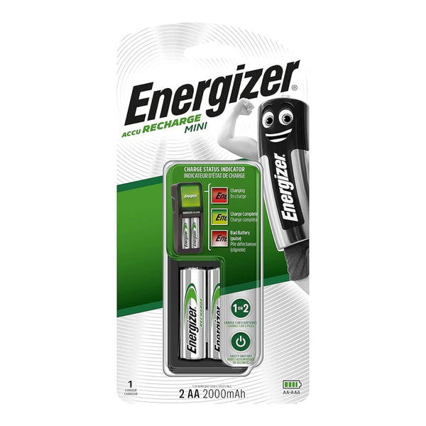 Energizer Mini Recharge Charger, plus Rechargeble Battery, Size AA, Pack of 2 Blister Card, 2000 mAh