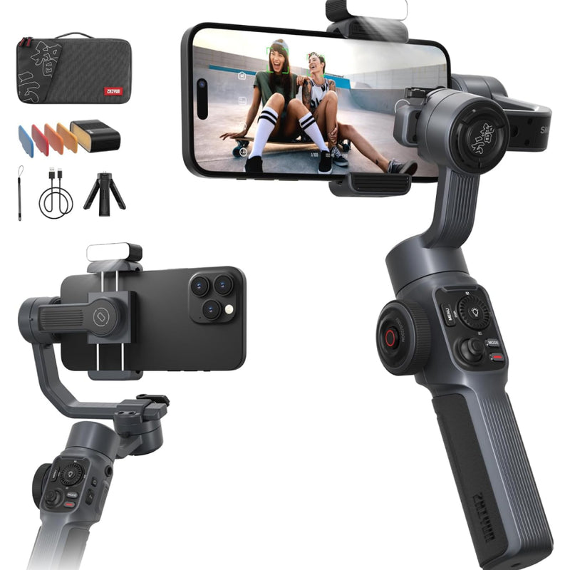 Zhiyun SMOOTH 5 Combo Professional Gimbal Stabilizer for iPhone & Android With Smart Tracking Gesture Control & Zoom - Black