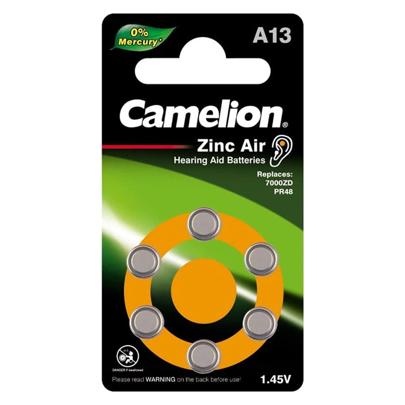 Camelion Zinc Air Hearing Aid Batteries - A13-BP6