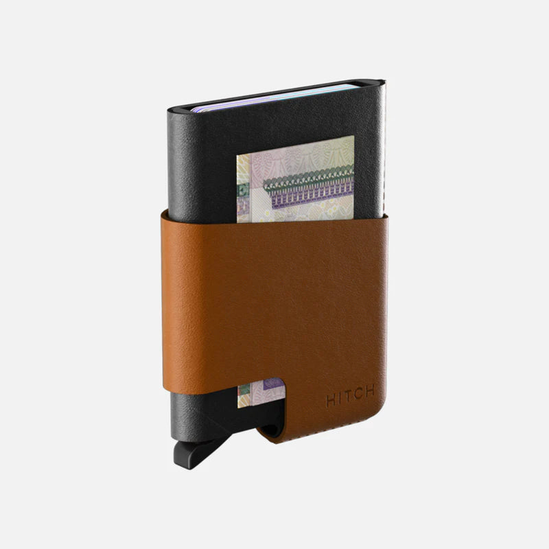HITCH CUT-OUT Cardholder - RFID Block Featured - Handmade Natural Genuine Leather - Black/havan