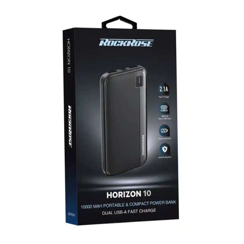 Rockrose HORIZON 10 Power Bank, 10000mAh, 2 Ports, Black- RRPB38 - Black