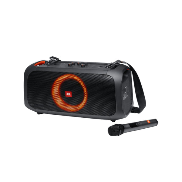 JBL PartyBox On-The-Go Portable Party speaker with built in lights and wireless mic - Black