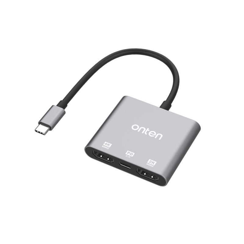 Onten USB -C to HDMi*2 Adapter With PD 3.0 - OTN-9175S - Grey