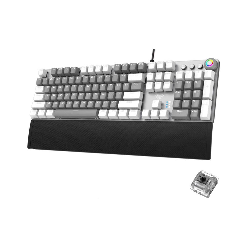 Aula F2088 Black Switch Wired Gaming Keyboard English & Arabic - White and Grey