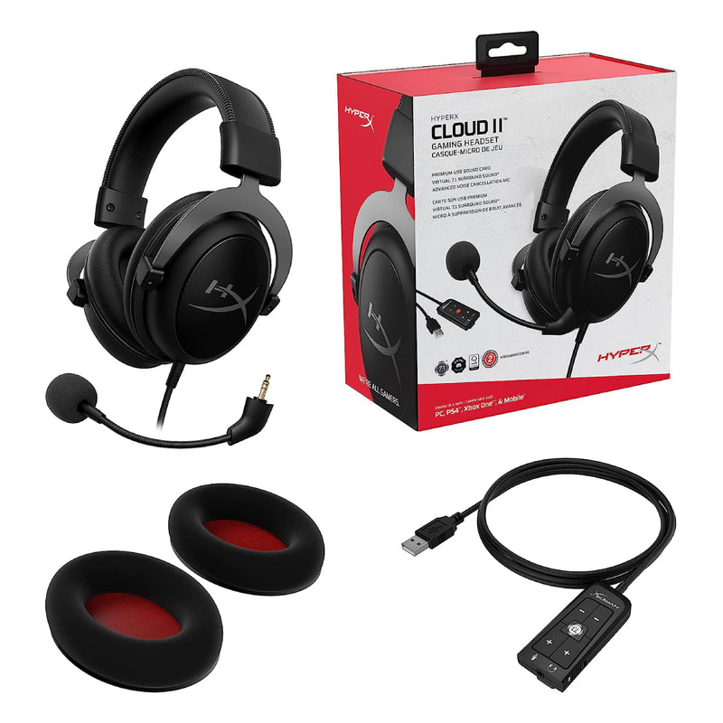 HyperX Cloud II - Gaming Headset, 7.1 Surround Sound, Memory Foam Ear Pads, Durable Aluminum Frame, Microphone - Black