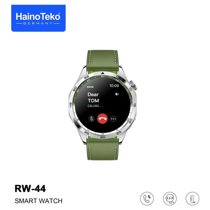 Haino Teko GT4 Smart Watch With 3 Strap (Stainless Steel + Leather + Silicone) AMOLED HD IPS Display - RW-44 - Green