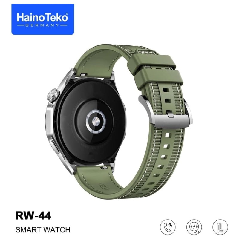 Haino Teko GT4 Smart Watch With 3 Strap (Stainless Steel + Leather + Silicone) AMOLED HD IPS Display - RW-44 - Green