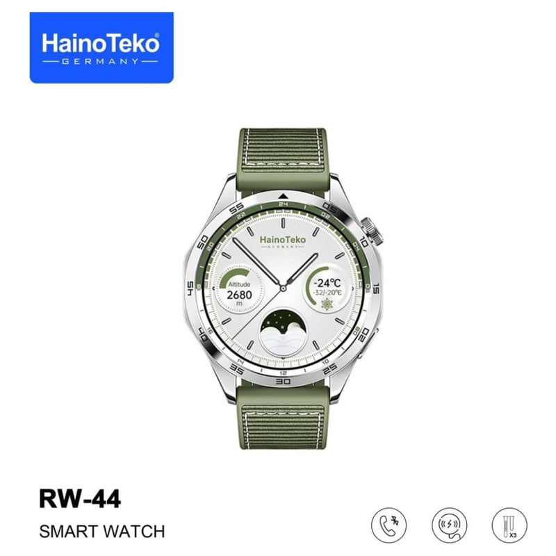 Haino Teko GT4 Smart Watch With 3 Strap (Stainless Steel + Leather + Silicone) AMOLED HD IPS Display - RW-44 - Green