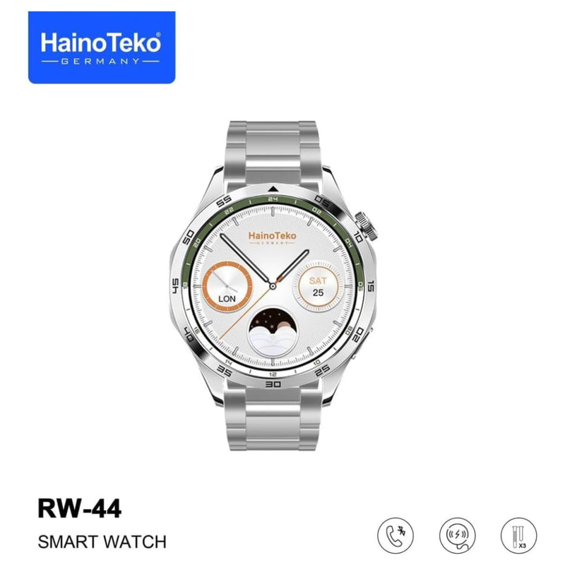 Haino Teko GT4 Smart Watch With 3 Strap (Stainless Steel + Leather + Silicone) AMOLED HD IPS Display - RW-44 - Green