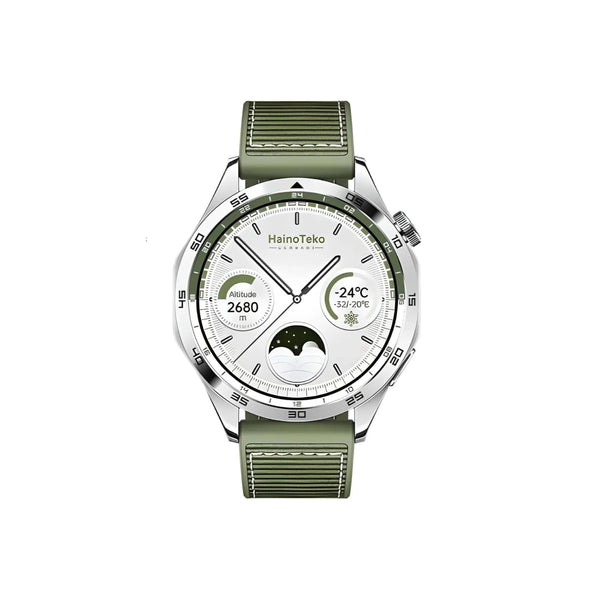 Haino Teko GT4 Smart Watch With 3 Strap (Stainless Steel + Leather + Silicone) AMOLED HD IPS Display - RW-44 - Green