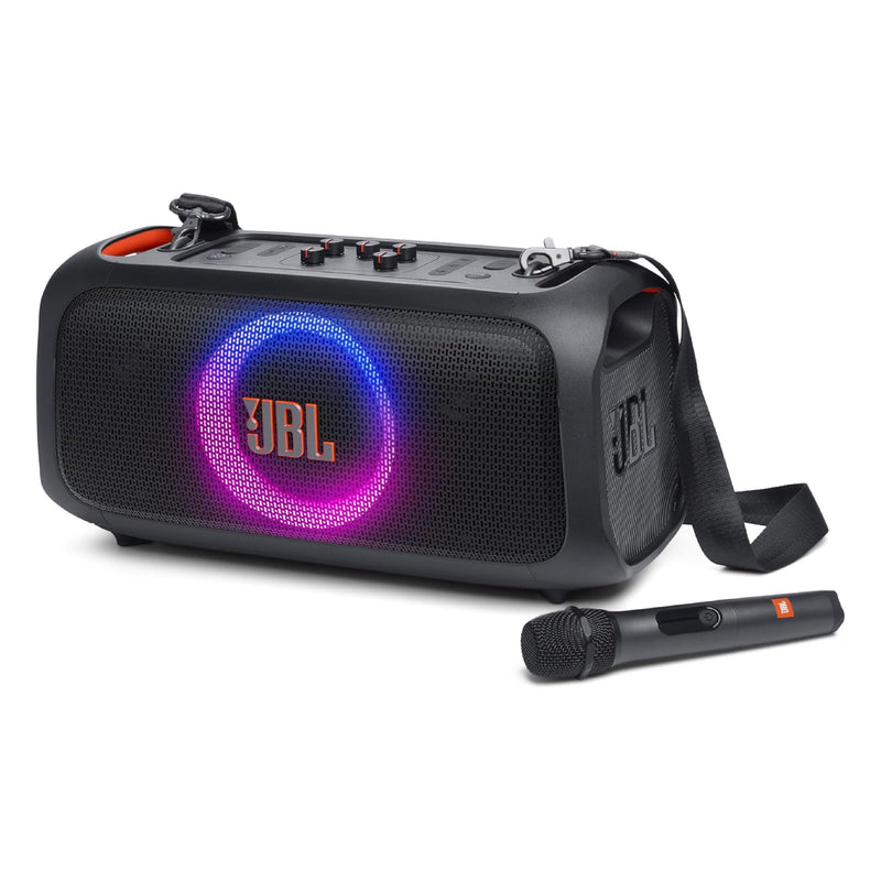 JBL PartyBox On-The-Go Portable Party speaker with built in lights and wireless mic - Black