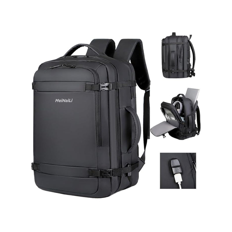 Meinaili 40L Large Backpack Flight Waterproof Business Luggage Large Backpack Fits 17.3 Inch Laptop AT-13 - Black