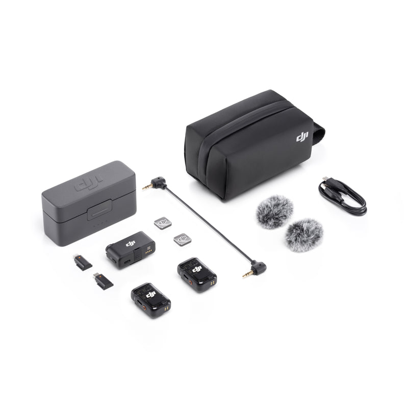 DJI MIC 2 (2 TX + 1 RX + Charging Case) Safety Track, Safeguard Your Audio, Easy to Use Wherever You Go - Black