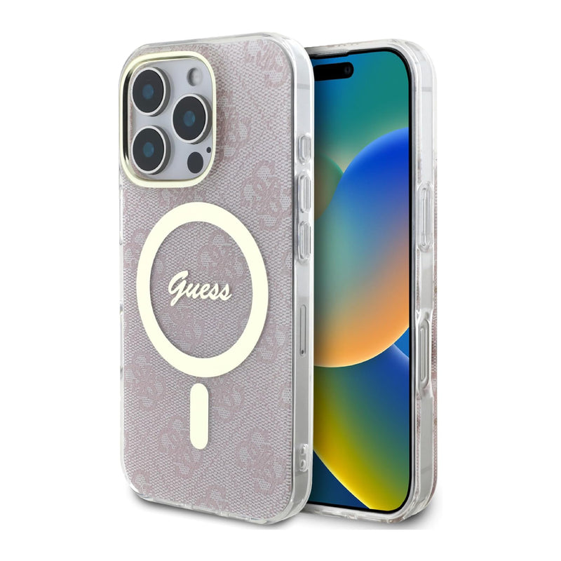 Guess Comfortable Grip Compatible with iPhone 16 Pro Max Drop Protection, Easy Snap-On - Pink