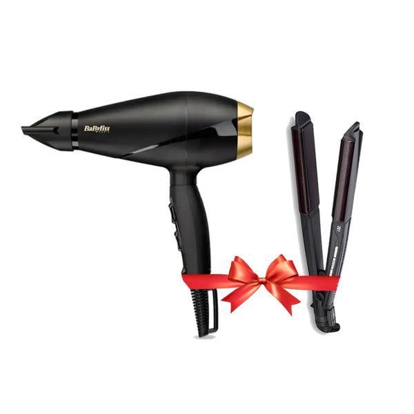 BaByliss 6704E Power Pro Hair Dryer 2000 Watt Black + Babyliss Straightener Wet and Dry Hair Curler Gift🎁