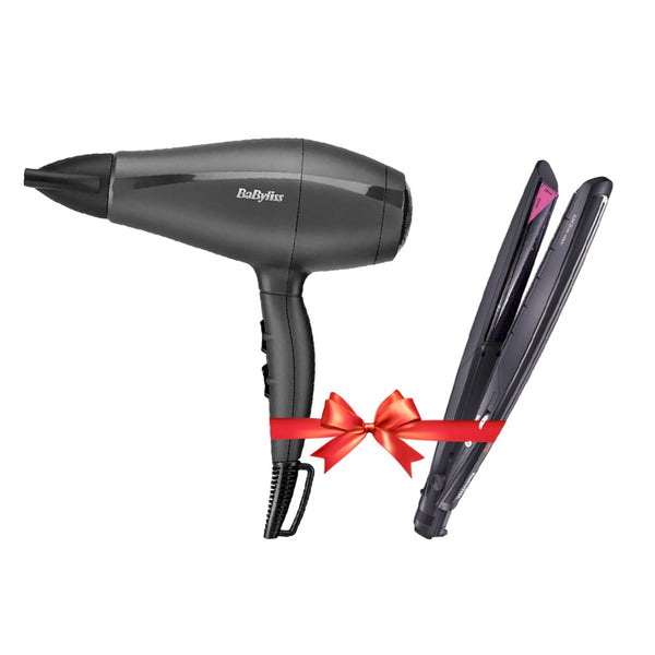 Babyliss Hairdryer 2000W for Fast Drying, 5910E Black + Babyliss ST326E Wet & Dry Slim Hair Straightener Gift🎁