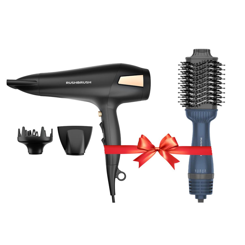 Rush Brush D2 Pro Hair Dryer, 3 heat and 2 speed 2500 Watt Black + Rush Brush V2 Plus Hair Straightener Gift🎁