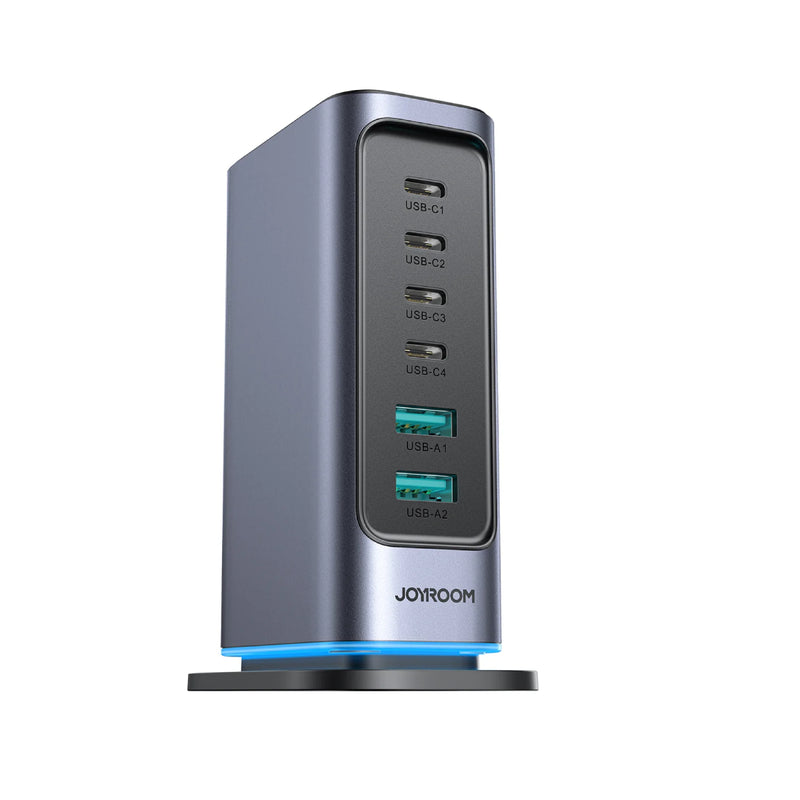 Joyroom 6 in 1 GaN 4 USB-C & 2 USB-A Multi-port Charger 65W Multi-Port Charger - JR-TCM02 - Dark Gray