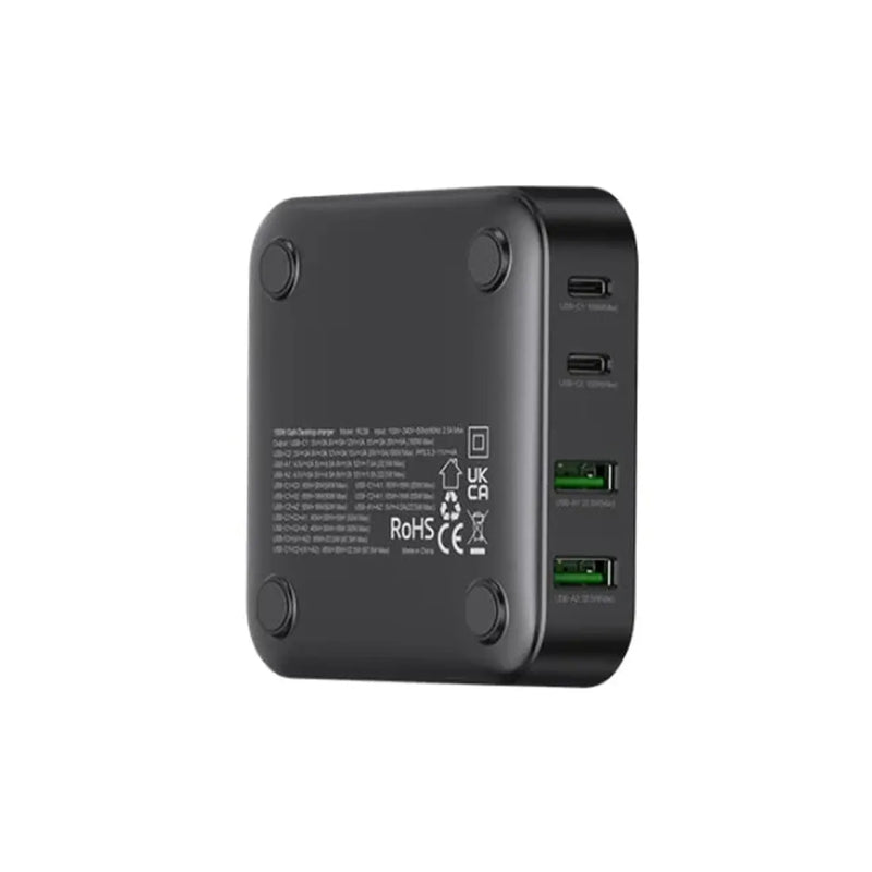 Recci Type-C And USB, 100W Gan Fast Charger, 3-pin UK Plug - RC39 - Black