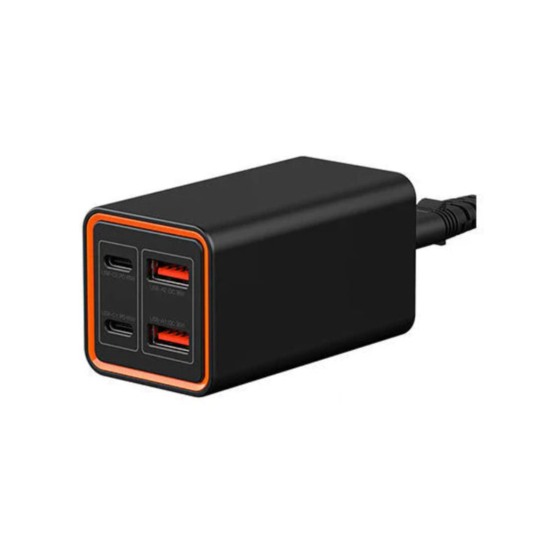 Recci Charger 65W Gan Wall Charger, 65 Watt, 4 Ports 2 USB-A and 2 Type-C (UK Plug) - RC37 - Black