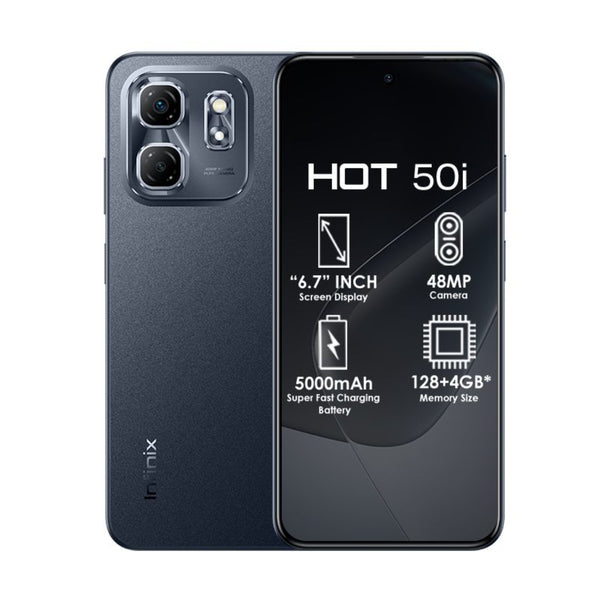 Infinix Hot 50i Dual SIM Mobile, 256GB Internal Memory, 4+4GB RAM, 4G LTE - X6531 - Sleek Black