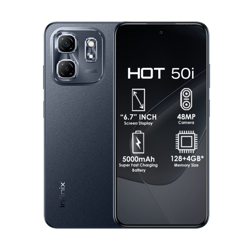 Infinix Hot 50i Dual SIM Mobile, 128GB Internal Memory, 6GB RAM, 4G LTE - X6531 - Sleek Black