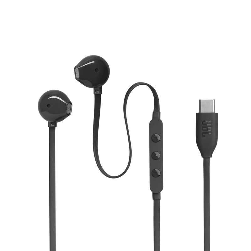 JBL Tune 305C Hi-Res Wired Earbuds with Microphone, Flat Tangle-Free Cable, 3-Button Remote - Black