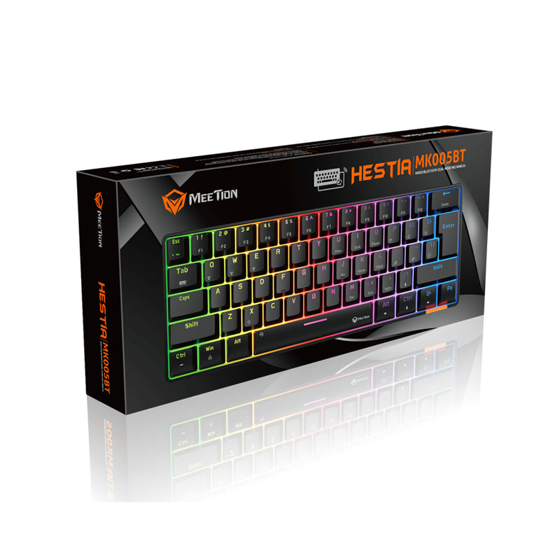 Meetion MK005BT Mechanical Gaming Keyboard Full keys anti-ghosting RGB Chromatic Backlight Wired/Bluetooth Dual Mode Mechanical (Arabic & English) - Black