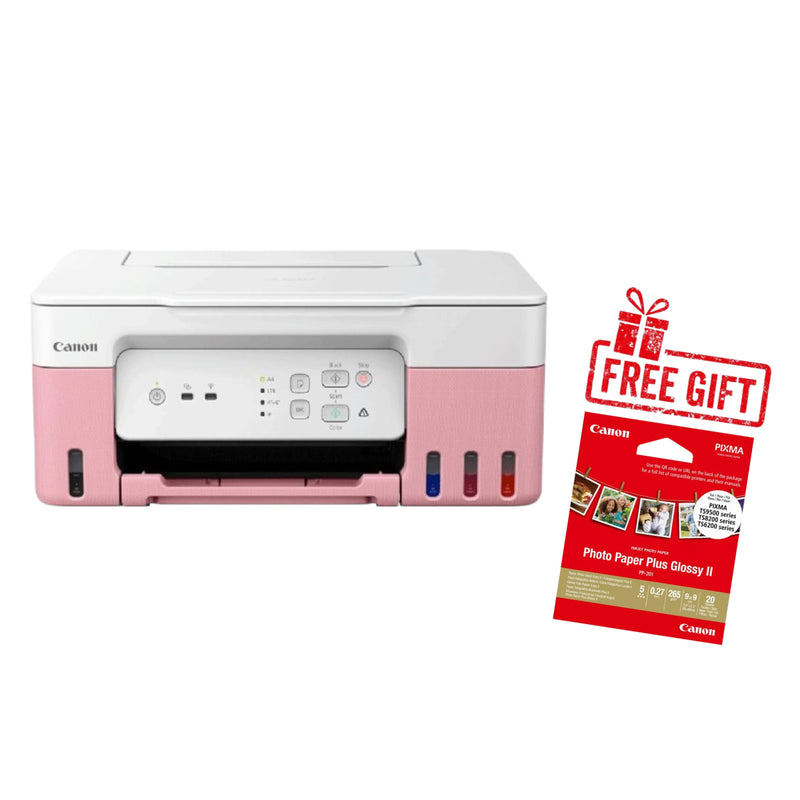 Canon Pixma G3430 Printer 3-In-1 Inkjet Wireless - Pink + Canon Photo Paper Plus Glossy II PP-201 Gift🎁