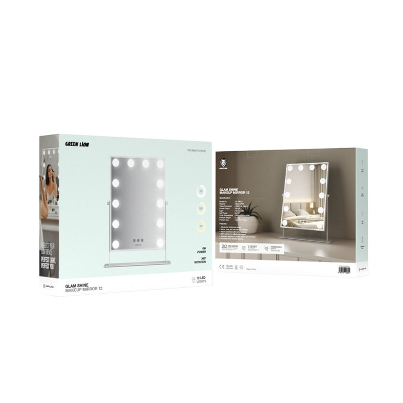 Green Lion Glam Shine Makeup Mirror 9 LED Lights, Touch Control, Warm, Cool and Natural Light Settings - White