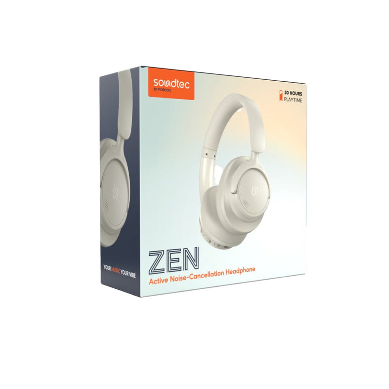 Porodo Soundtec Zen Hybrid Headphone with Noise Cancelling Technology & Type-C Charging Port - Beige