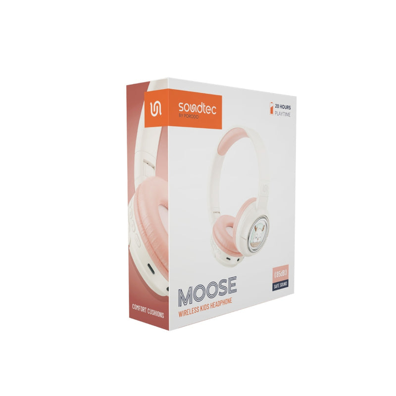 Porodo Soundtec Moose Wireless Kids Headphone, Child-Friendly Controls, 85dB Safe Sound, 400mAh Battery,20H Playtime, Type-C Charging Port, V5.3 Bluetooth,10m Transmission Distance -Pink