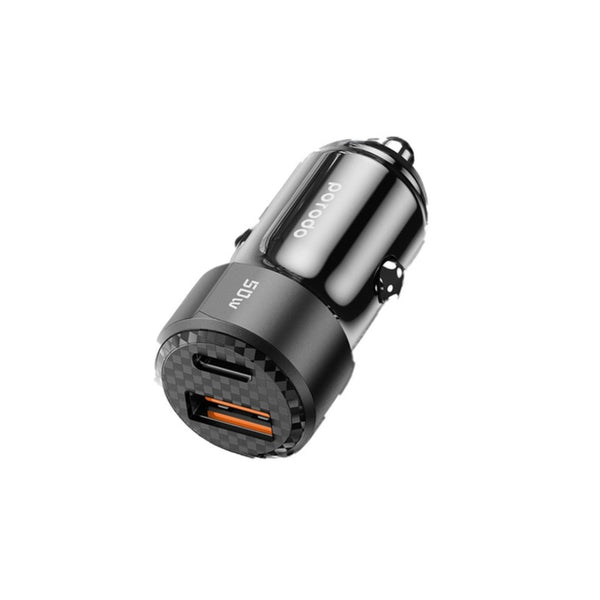 Porodo 50W Dual Port Car Charger PD 20W QC 30W with C to C Cable - Black