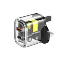 شاحن بورودو السريع الشفاف ثنائي المخرج USB-C PD وUSB-A QC مع كابل USB-C إلى USB-C بطول 1.2 متر في المملكة المتحدة - أسود 